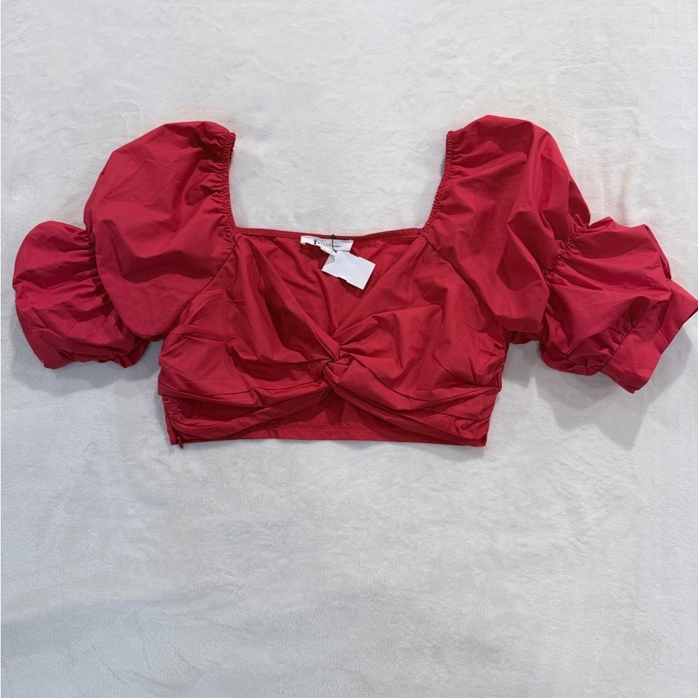 NWT Nylon Apparel Red Puff Sleeve Crop Top – Size Large